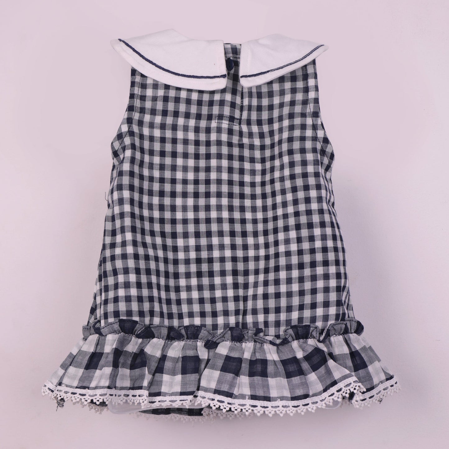 Smart Outdoor Navy Blue Checked Frock with Peter Pan Collar & Panty by KIK Original