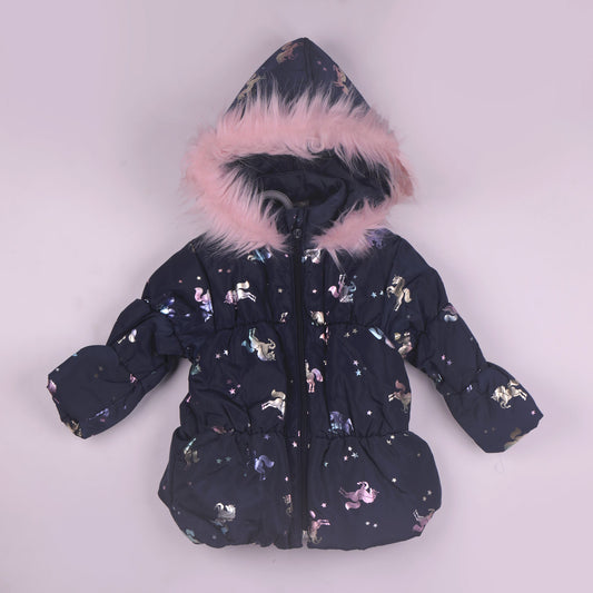 Cozy & Stylish: Navy Blue Quilted Jacket for Girls by Little Kangaroos | Smart Outdoor Wear