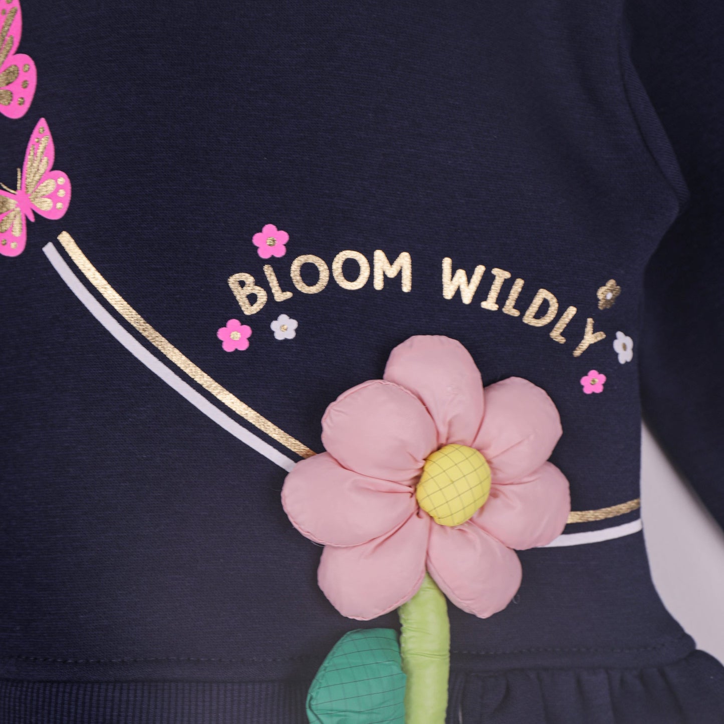 Bloom in Style – Girls’ Navy Blue Round Neck Sweatshirt