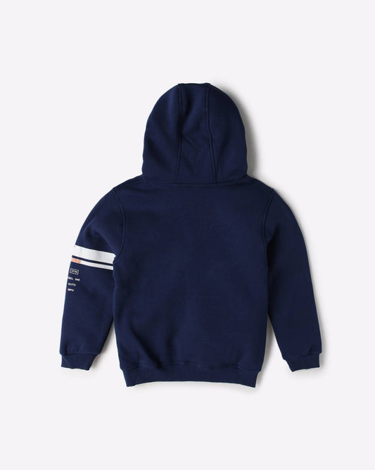 Cool & Playful – Boys’ Navy Blue Hoodie with Text Detailing