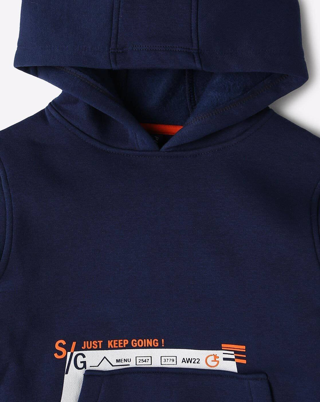 Cool & Playful – Boys’ Navy Blue Hoodie with Text Detailing