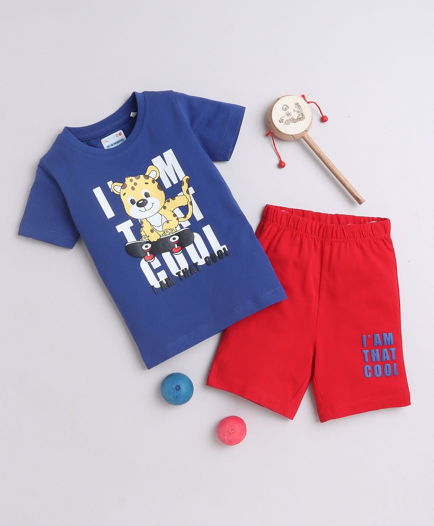 Bumzee boys’ summer set: half sleeves, rib neck, and bold “I AM THAT COOL” print!