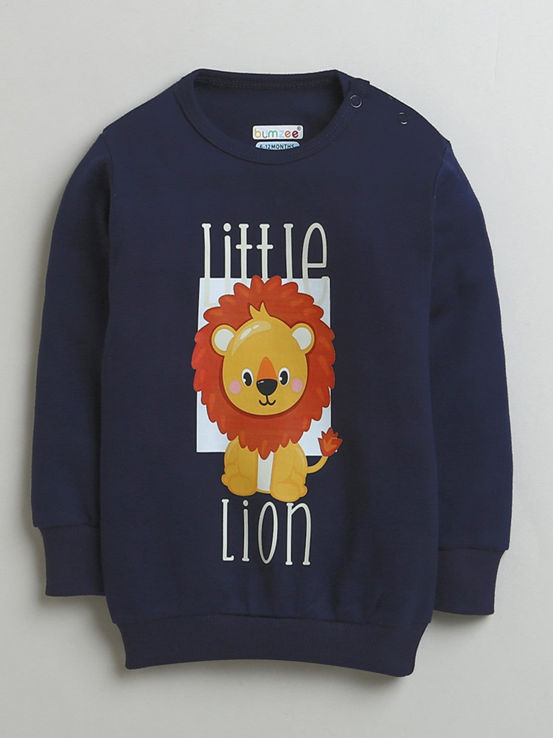 Little lions rule in Bumzee’s cozy, stylish navy sweatshirt & joggers for winter days!