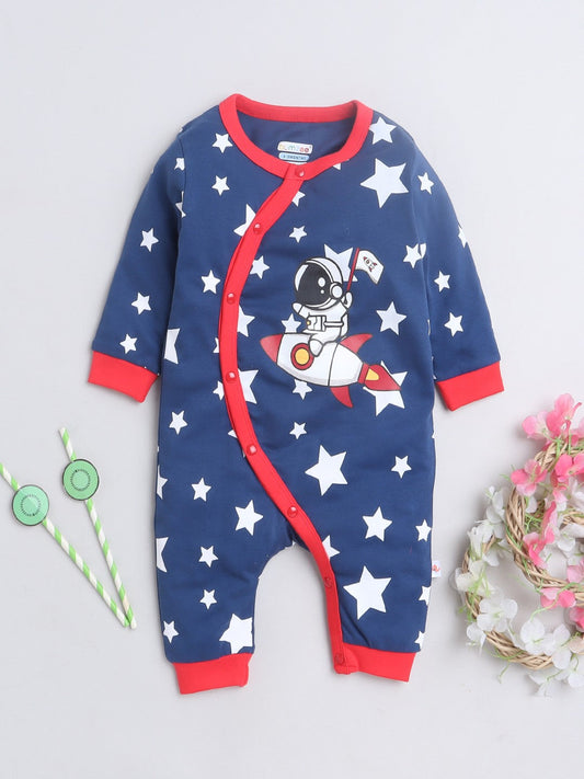Bumzee’s full-length romper: comfy cotton, snap closures, and vibrant navy blue style!