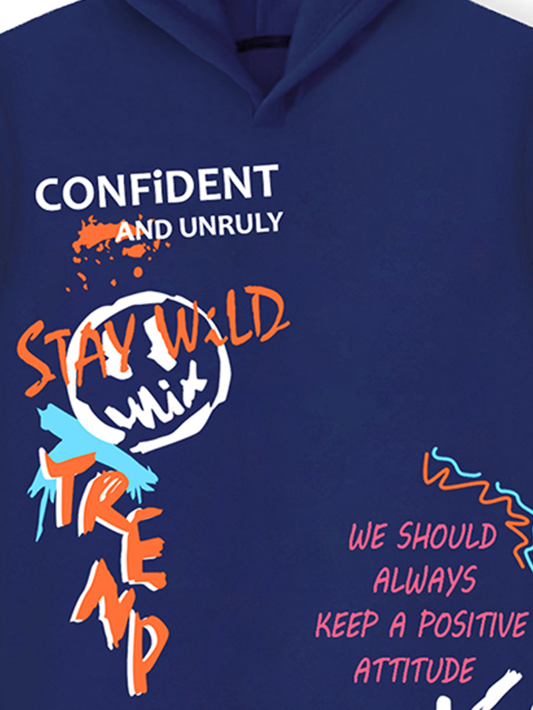 Trampoline Boy's Navy Blue Hooded T-Shirt & Pant Set (Graphic Print)