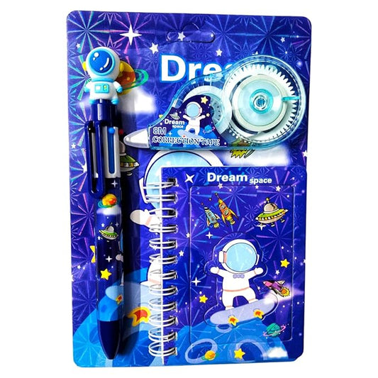Pencil Space Stationery Set –  Eraser, Sharpener & Colors – Gift (Blue)