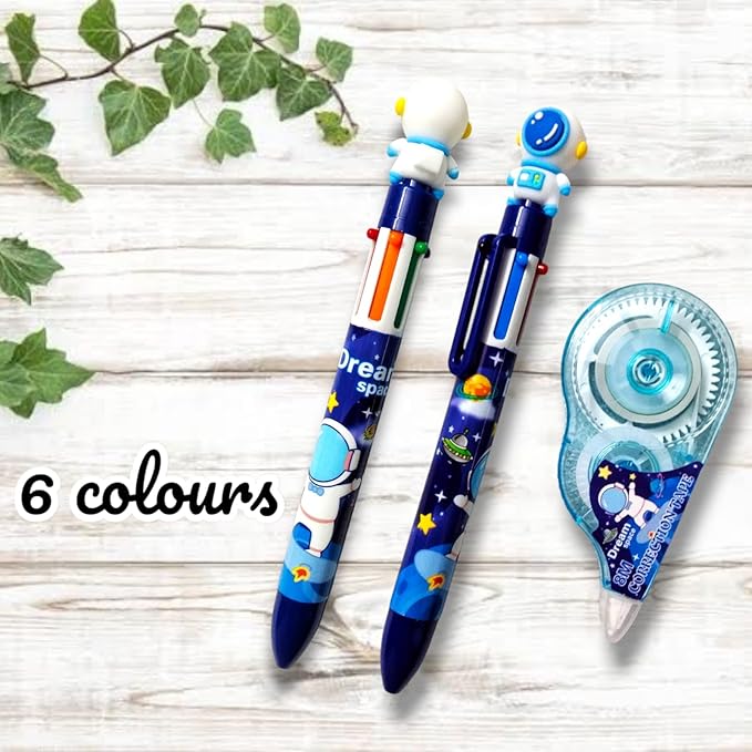 Pencil Space Stationery Set –  Eraser, Sharpener & Colors – Gift (Blue)