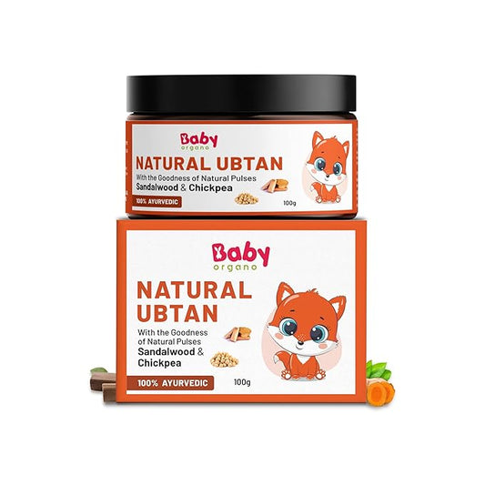BabyOrgano Natural Ubtan – 100% Tan Removal Bath Powder with Green Gram, Sandalwood & Turmeric for Glowing, Soft Skin – Chemical-Free, FDCA Approved, 100g