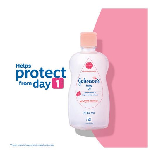 Johnson Baby Oil with Vitamin E for Easy Spread & Massage (500 ml)