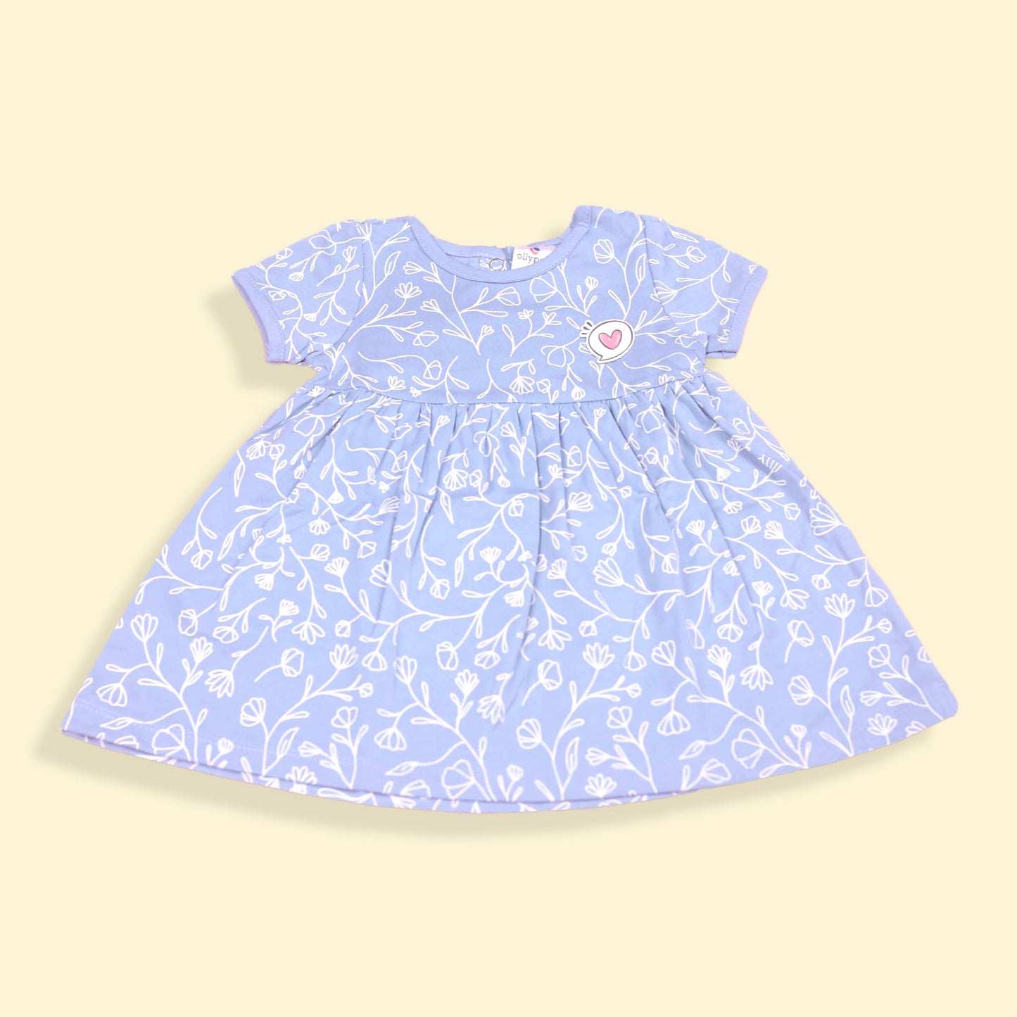 Ollypop Light Blue Cotton One Piece Dress with Round Neck and Half Sleeves