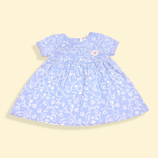 Ollypop Light Blue Cotton One Piece Dress with Round Neck and Half Sleeves