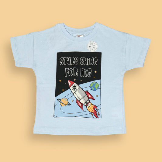 Ollypop Boys' Light Blue Sinker Half Sleeve T-Shirt – "STARS SHINE FOR ME" Motivational Print, Cotton Fabric