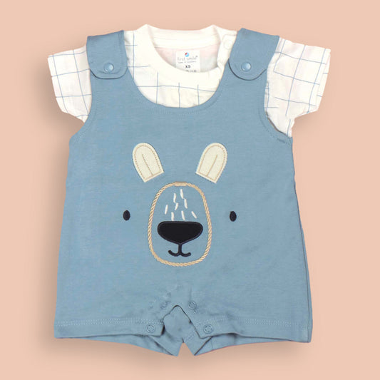 Ollypop Light Blue Teddy Print Baby Romper – Soft Sinker Fabric, Half Sleeves & Snap Buttons