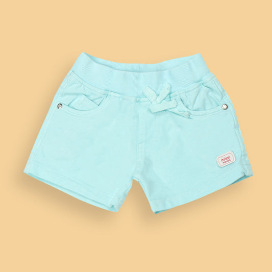Mikkie House Girls Sky Blue Solid Cotton Shorts with Pockets