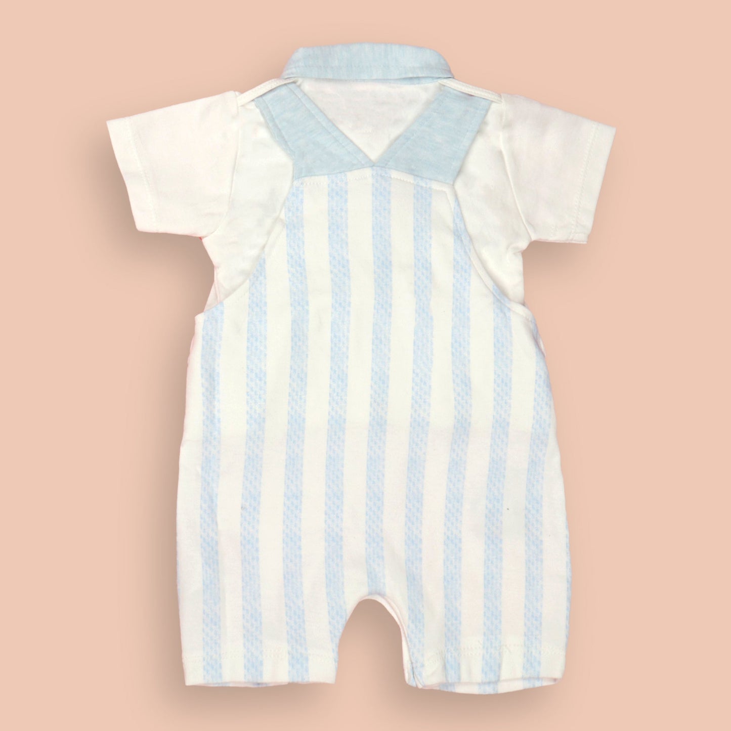 Featherlite Light Blue Dungaree – Cream, Short Sleeves, Polo Neck, Cute Car Embroidery
