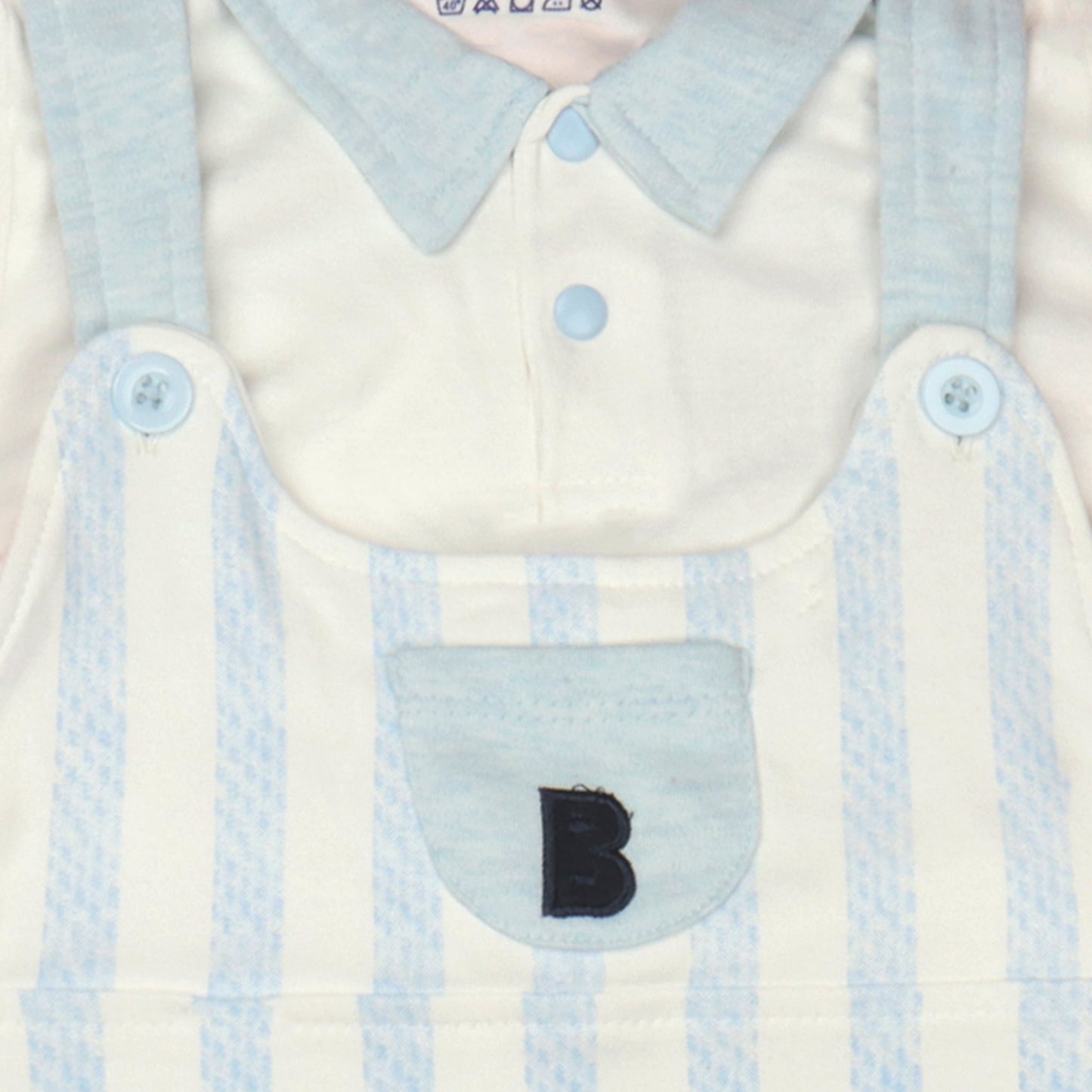 Featherlite Light Blue Dungaree – Cream, Short Sleeves, Polo Neck, Cute Car Embroidery