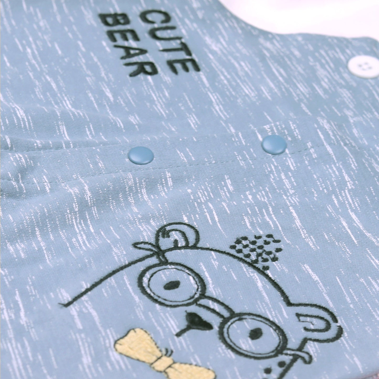 Neo Nate Light Sky Blue Soft Romper – Half Sleeve, Embroidered Teddy Bear, Snap Button, Perfect for Smart Outdoor & Parties