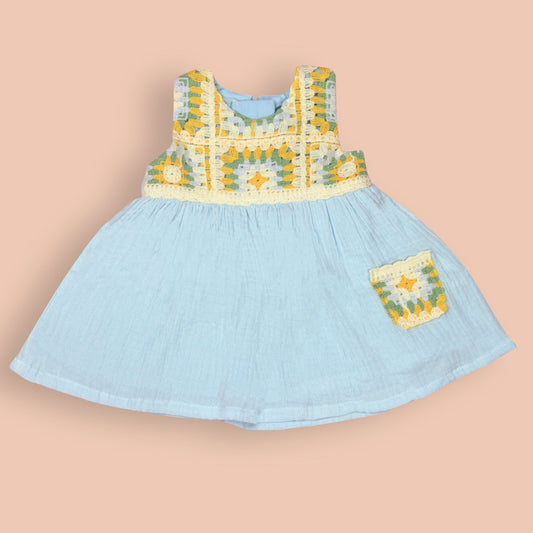 Orrigany Girls Light Blue Cotton Party Sleeveless Zip Frock