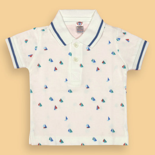 Zero Boys Light Blue Cotton Printed Collar Neck T-shirt