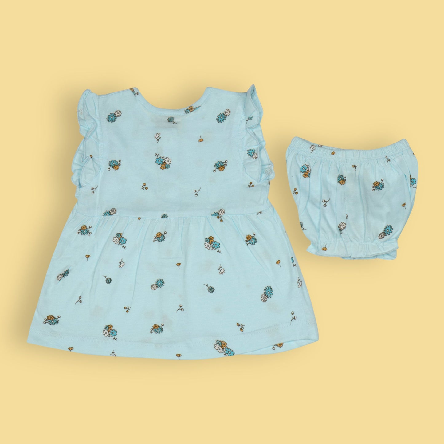 Zero's Sky-Blue Blossom Breeze: Summer Frock & Cozy Bloomer Set