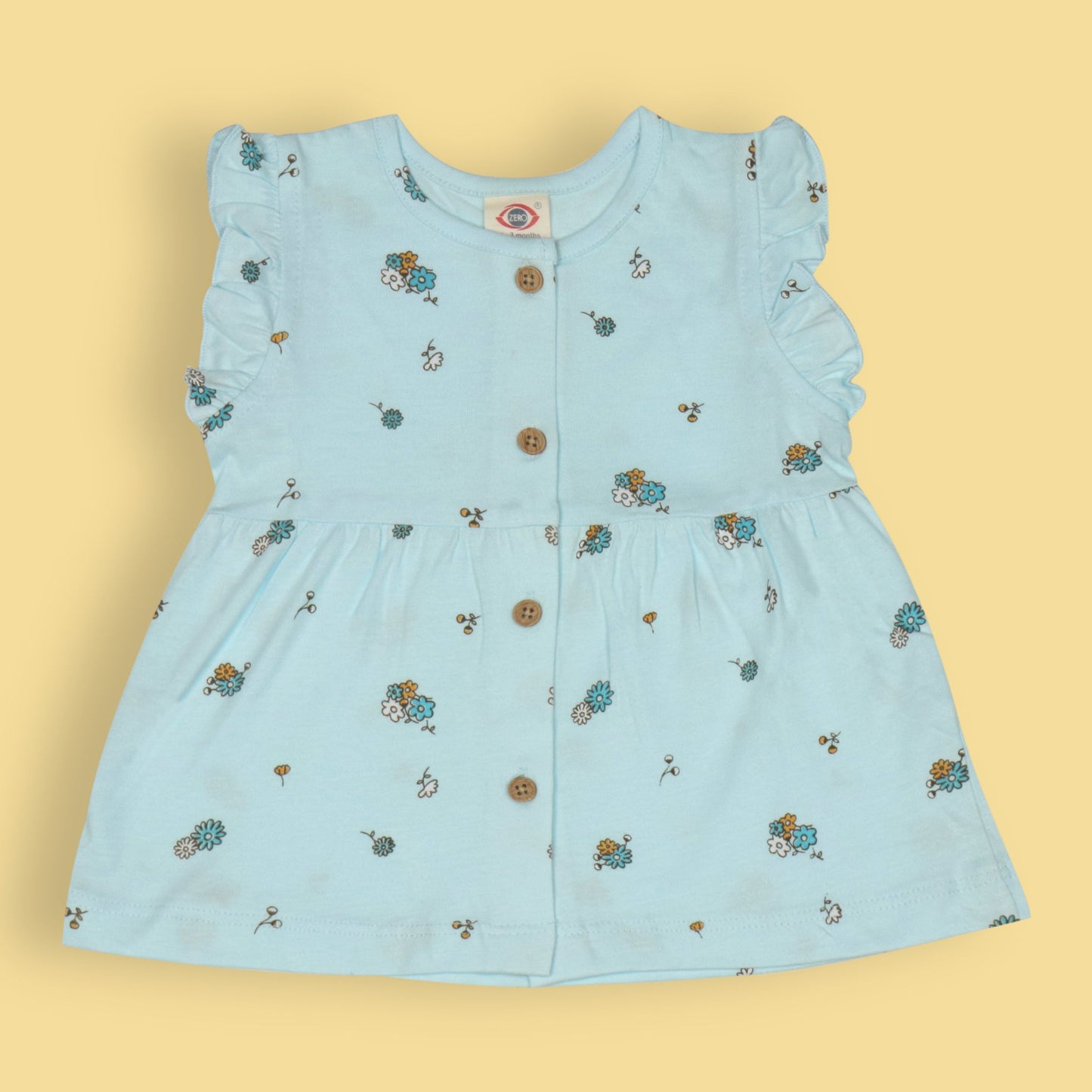 Zero's Sky-Blue Blossom Breeze: Summer Frock & Cozy Bloomer Set