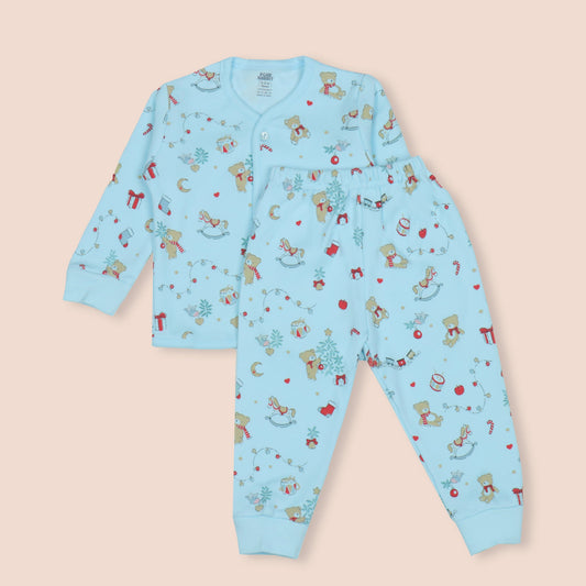 Pink Rabbit Cozy Sky Blue Pyjama Set Snuggle-ready Fun for Every Little Dreamer!