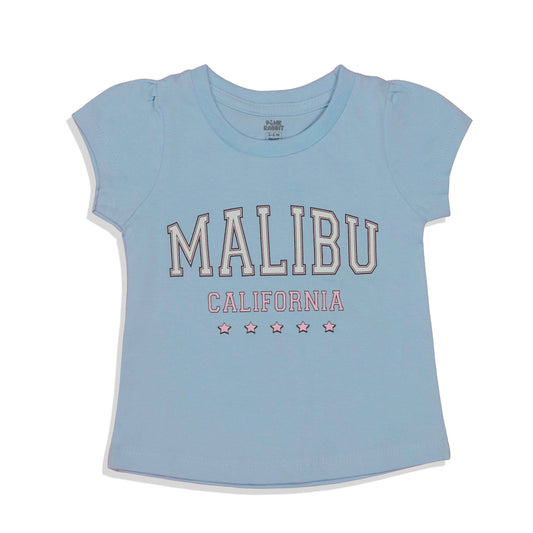 Pink Rabbit Girls Sky Blue Cotton Printed Cap Sleeve T-shirt