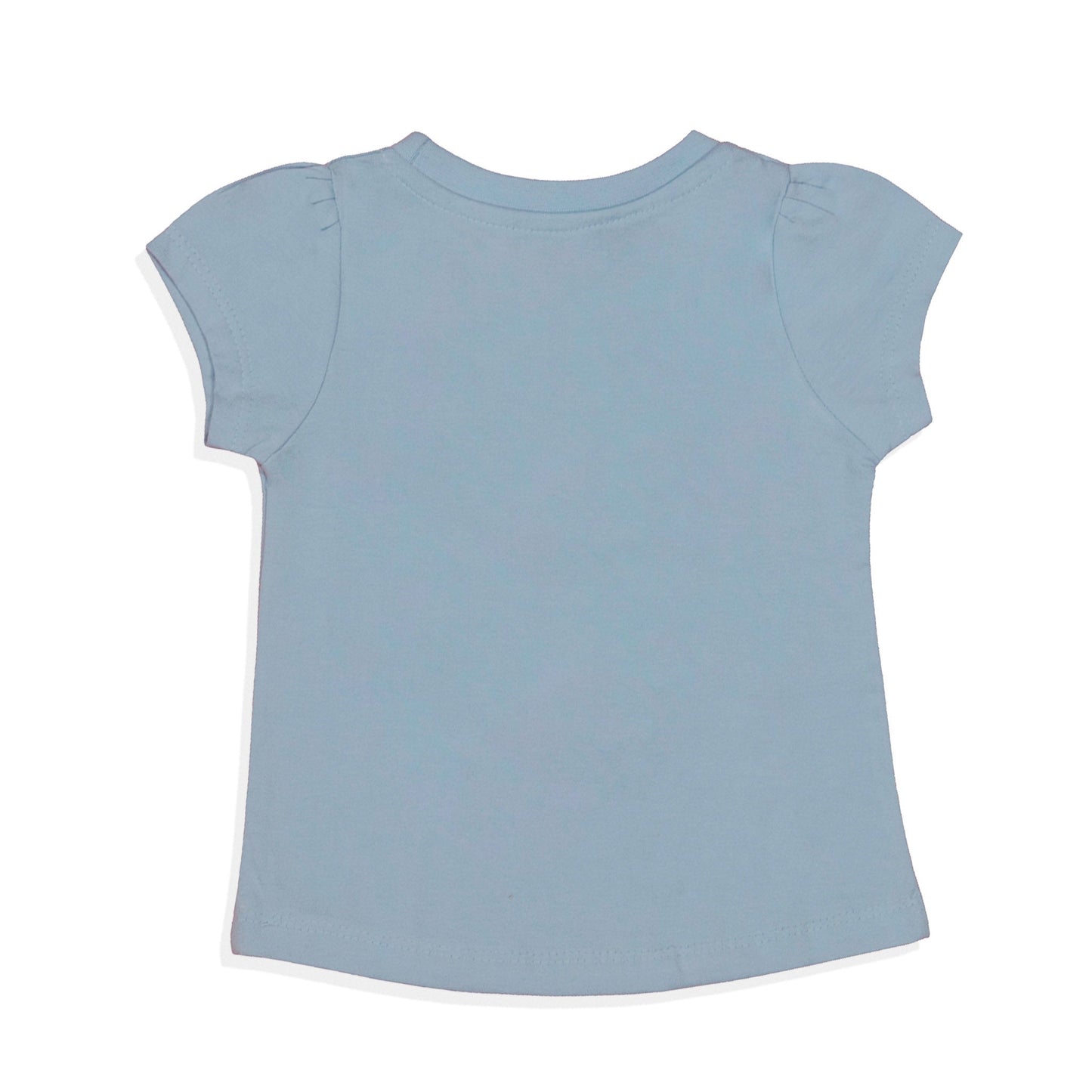 Pink Rabbit Girls Sky Blue Cotton Printed Cap Sleeve T-shirt