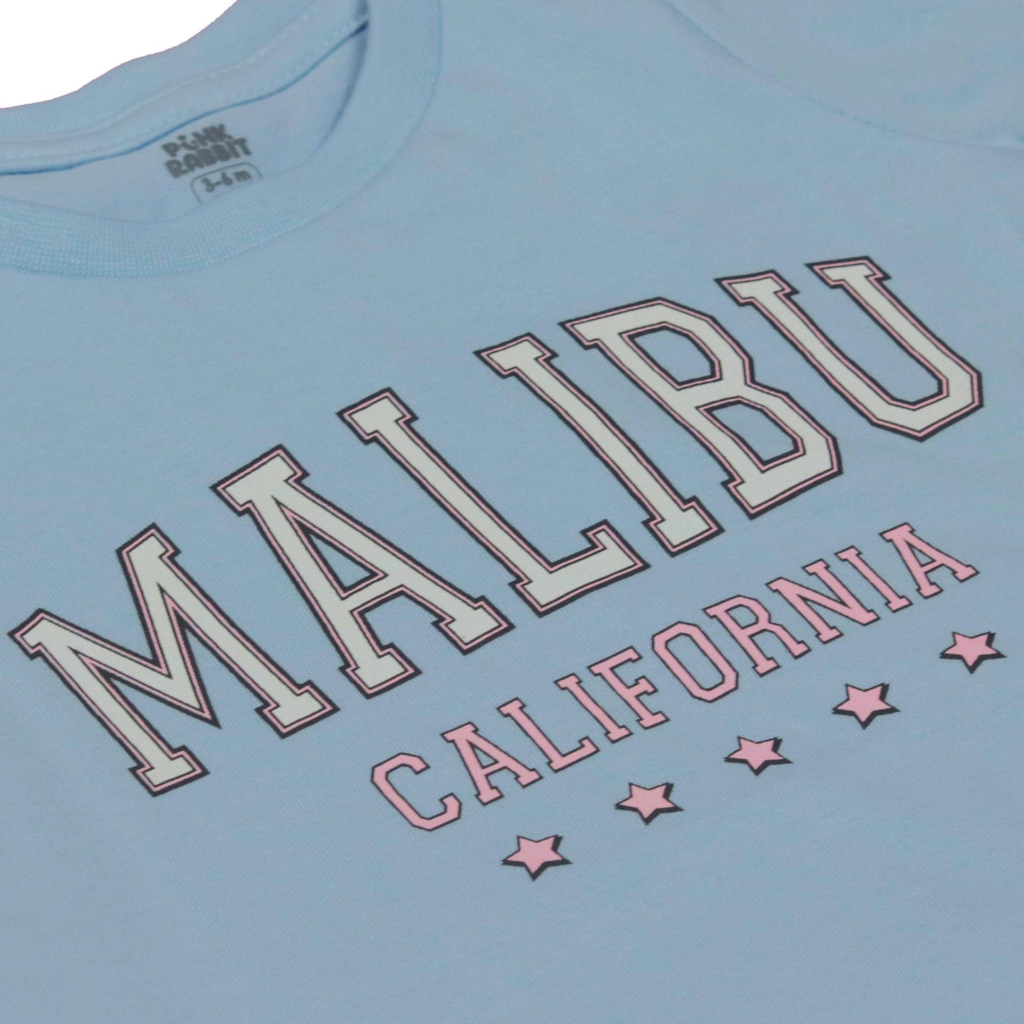 Pink Rabbit Girls Sky Blue Cotton Printed Cap Sleeve T-shirt