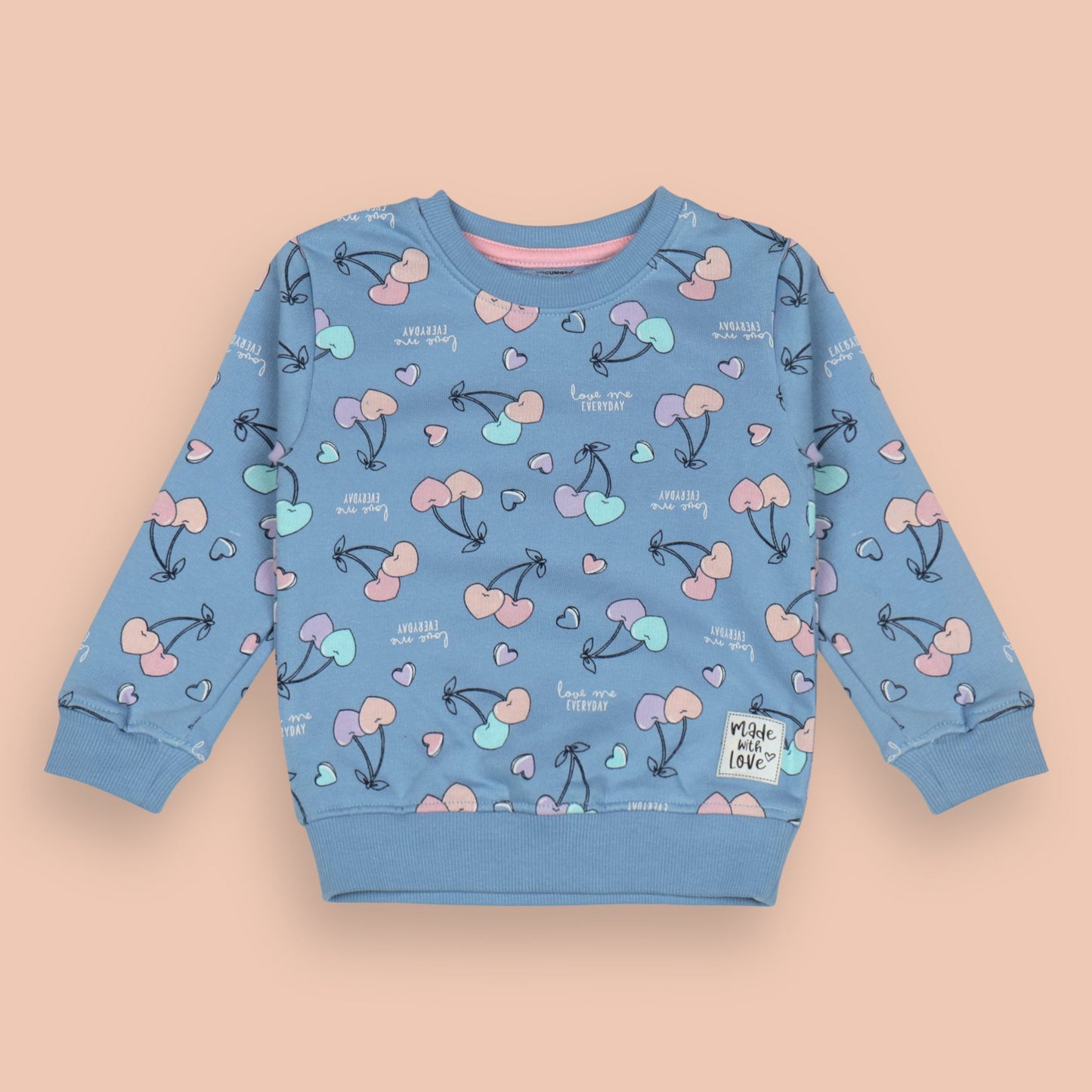 Adorable Cucumber Co-Ord Suit with Cherry Heart Print (Sky Blue)