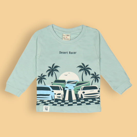 Desert Racer Light Blue Tee by Cucumber – Boys’ Full Sleeves, Racing & Desert Theme, Soft Cotton Blend Feel