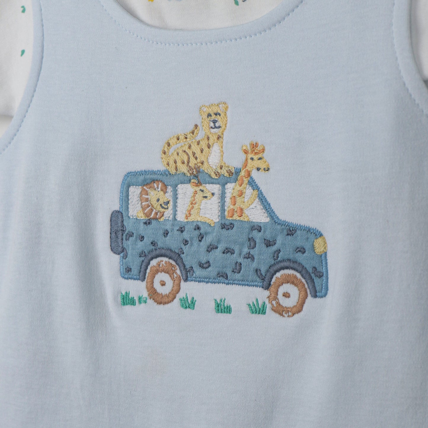Toffyhouse Cotton Dungaree Set Light Blue Animal Print Bodysuit with T-Shirt for Kids