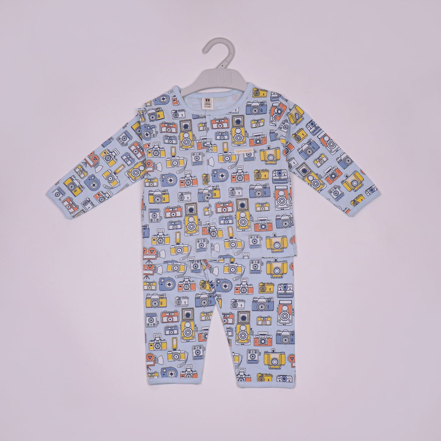 Toffyhouse Boys’ Cotton Nightwear Set Light Blue Full Sleeve T-Shirt with Pants