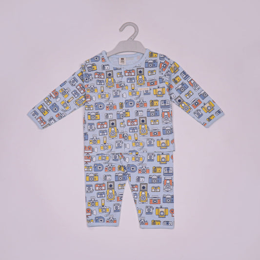 Toffyhouse Boys’ Cotton Nightwear Set Light Blue Full Sleeve T-Shirt with Pants