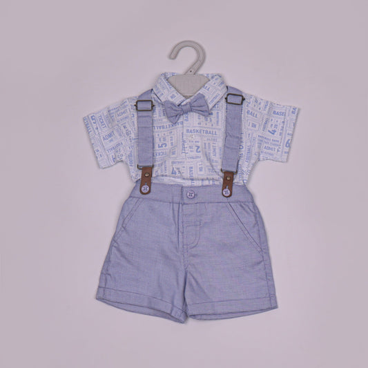 Toffyhouse Boys Light Blue Cotton Blend Printed Polo Collar Shirt & Mid-Thigh Dungaree Set