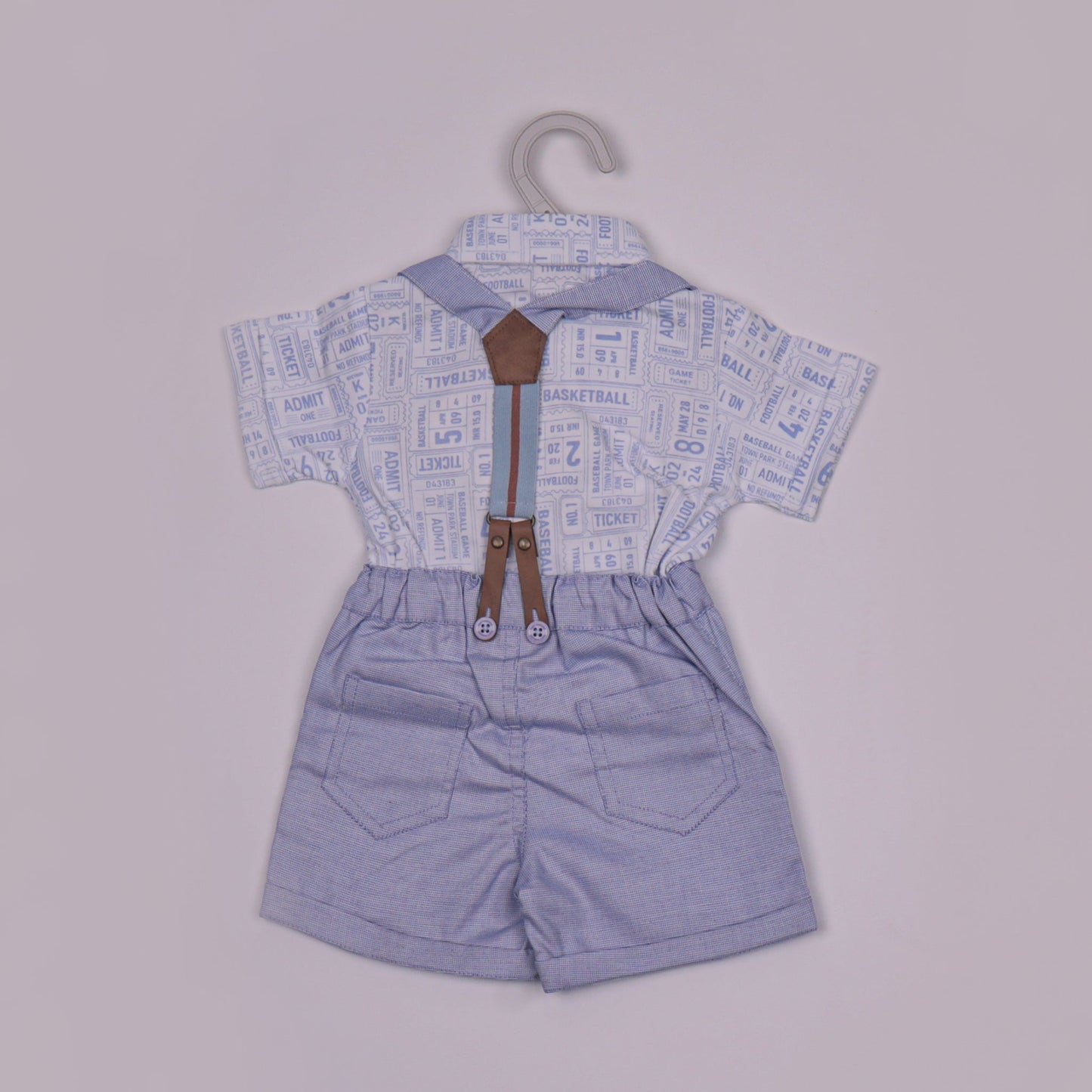 Toffyhouse Boys Light Blue Cotton Blend Printed Polo Collar Shirt & Mid-Thigh Dungaree Set