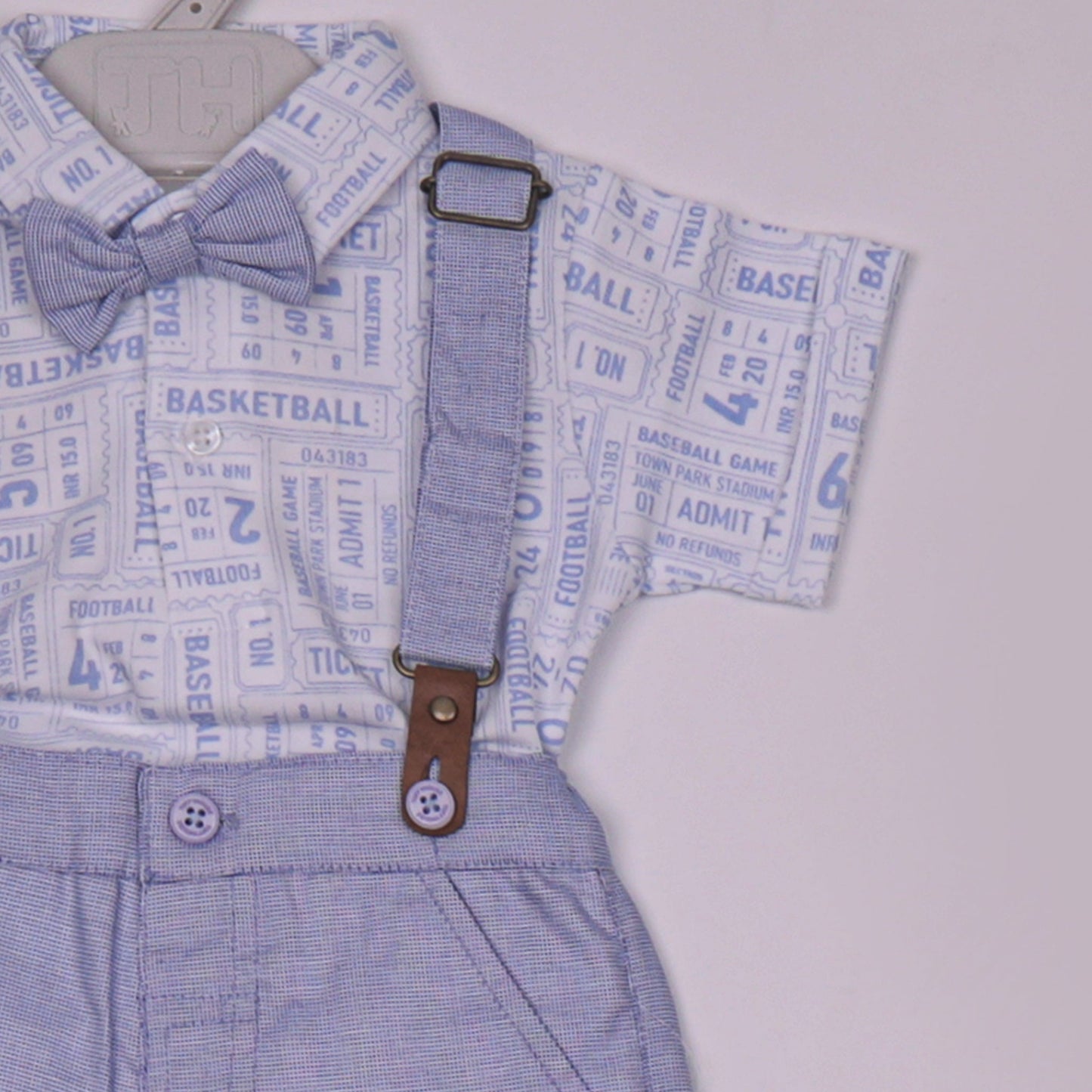 Toffyhouse Boys Light Blue Cotton Blend Printed Polo Collar Shirt & Mid-Thigh Dungaree Set