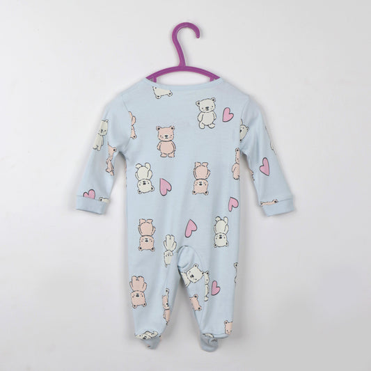 Cucumber Light Blue Full Length Romper | Snap Button Closure & All-Over Print Comfort