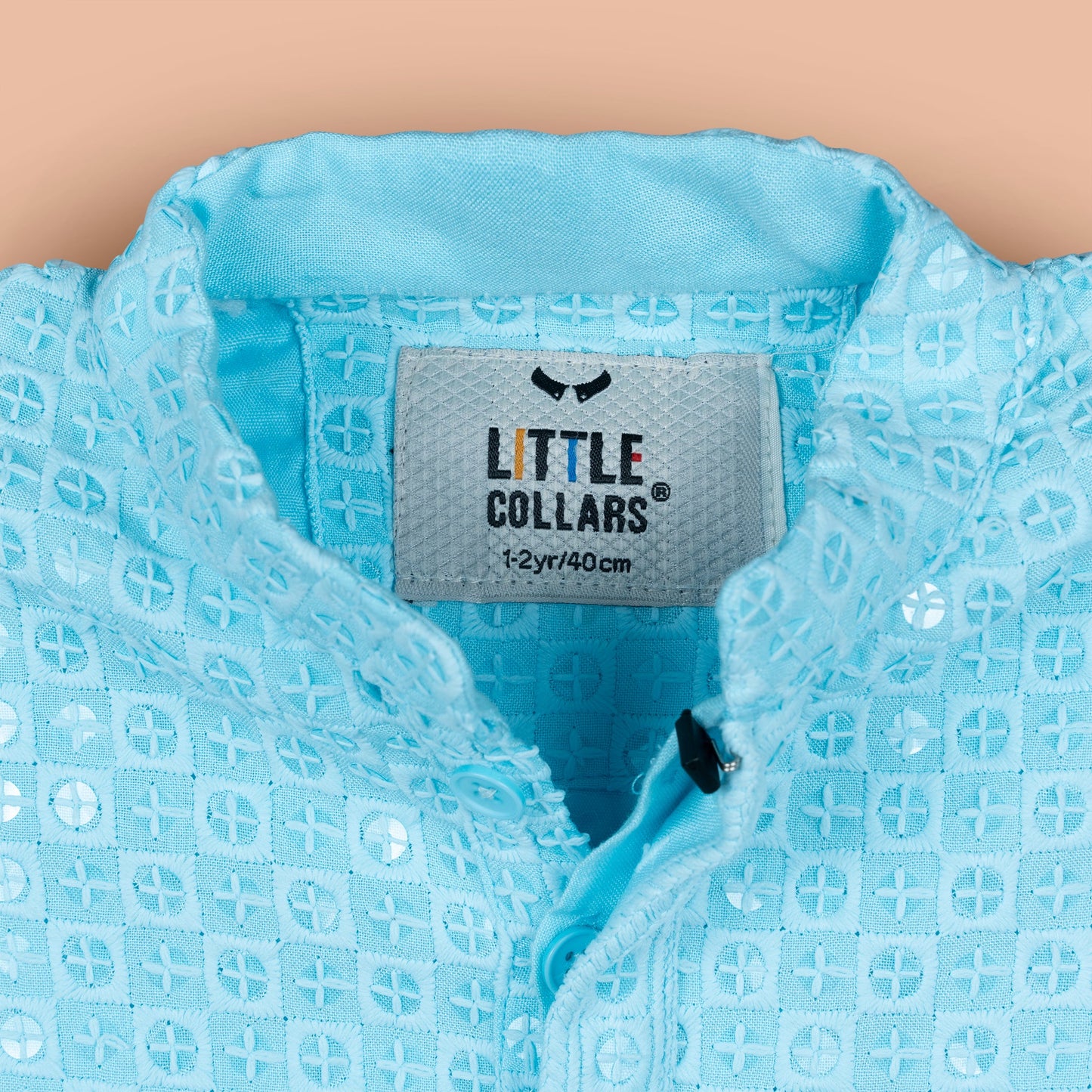 Sparkle in Blue: Little Collars Light Blue Kurta Pyjama with Festive Embroidery