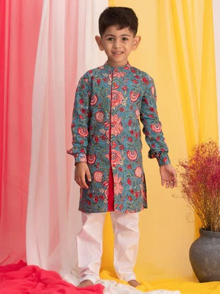 Tiny Traditions: Light Blue Kurta Pyjama Combo