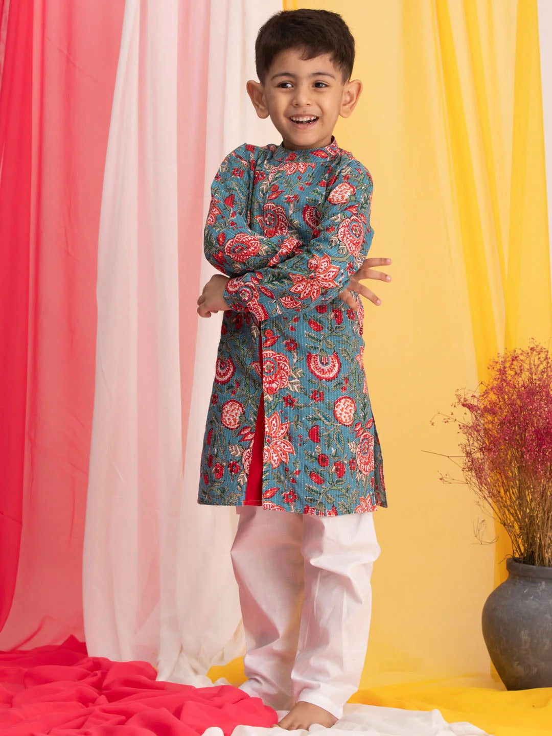 Tiny Traditions: Light Blue Kurta Pyjama Combo