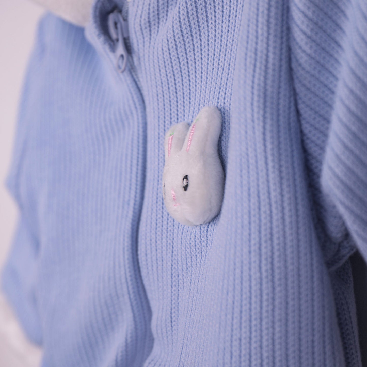 Snuggle & Style: Little Kangaroos Sky Blue Hooded Winter Romper with Applique