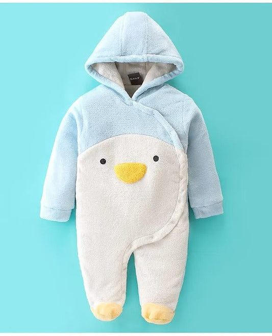 Fluffy & Stylish – Boys’ Embroidered Light Blue Fur Romper