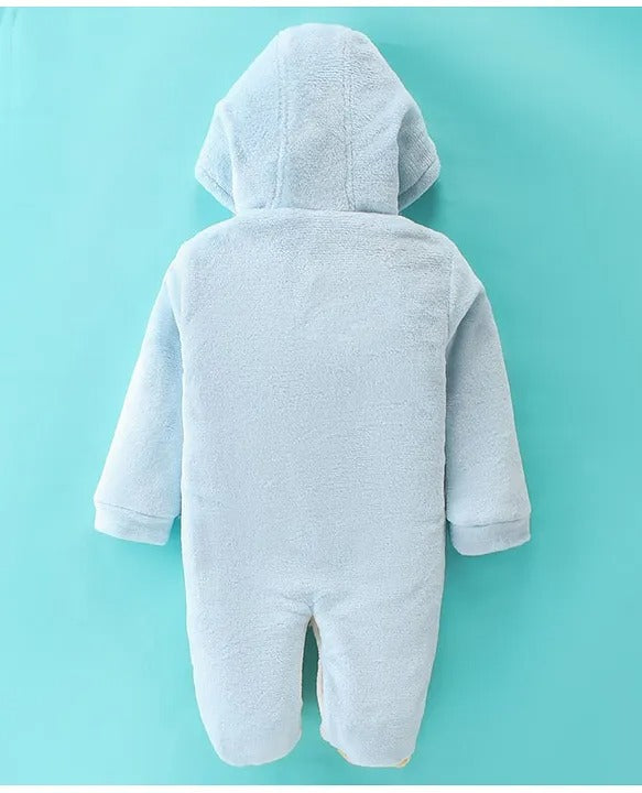 Fluffy & Stylish – Boys’ Embroidered Light Blue Fur Romper