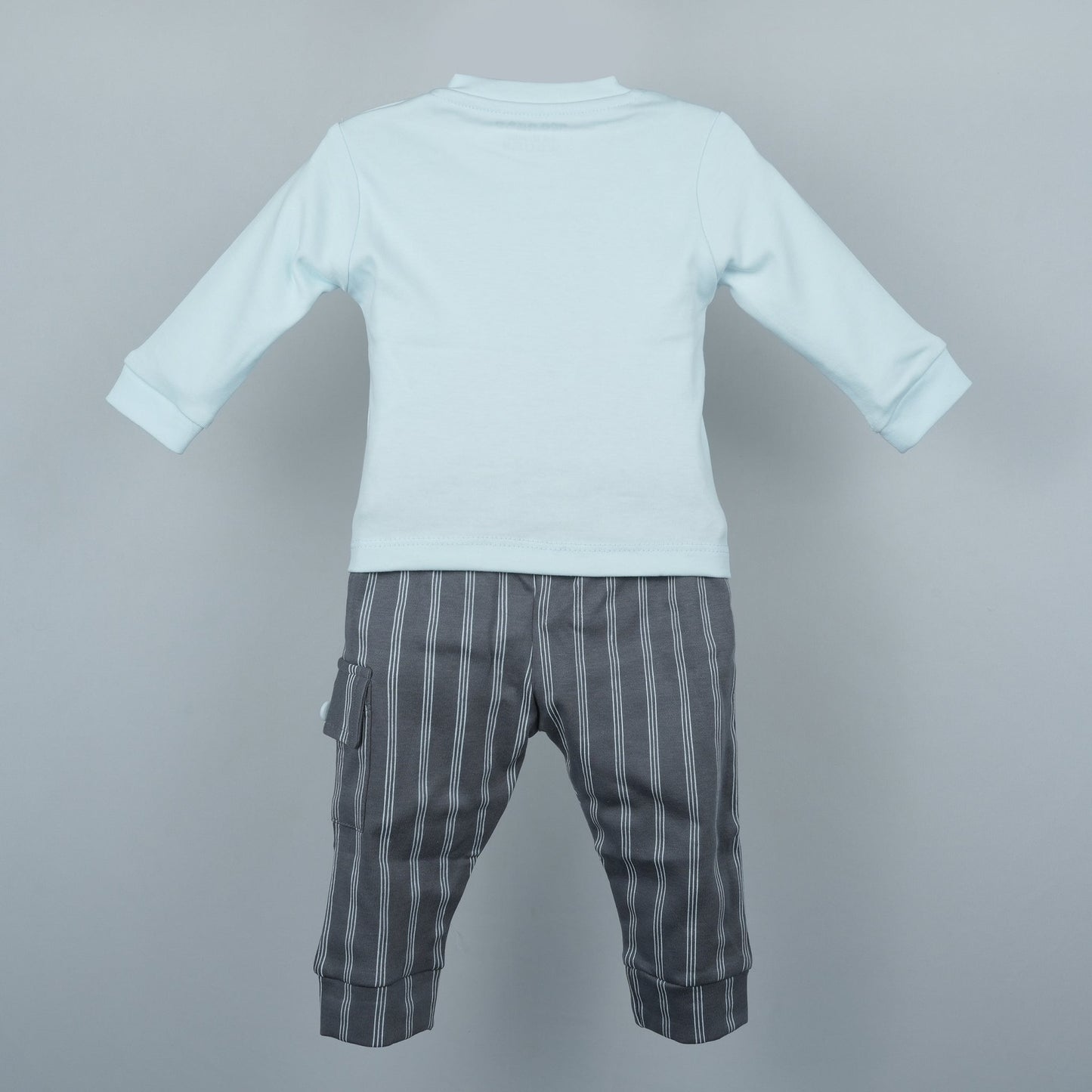 Smart Outdoor Light Blue T-Shirt & Jogger Set for Kids | Neo Nate Embroidered ‘SMILE