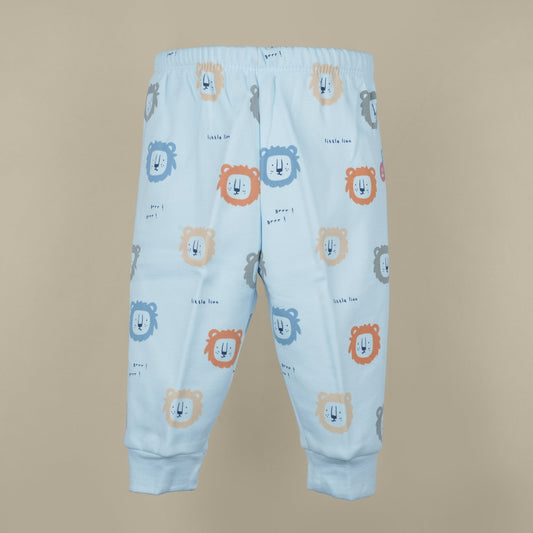Pink Rabbit Girls Light Blue All-Over Print Cotton Leggings | Skinny Fit Winter Essential