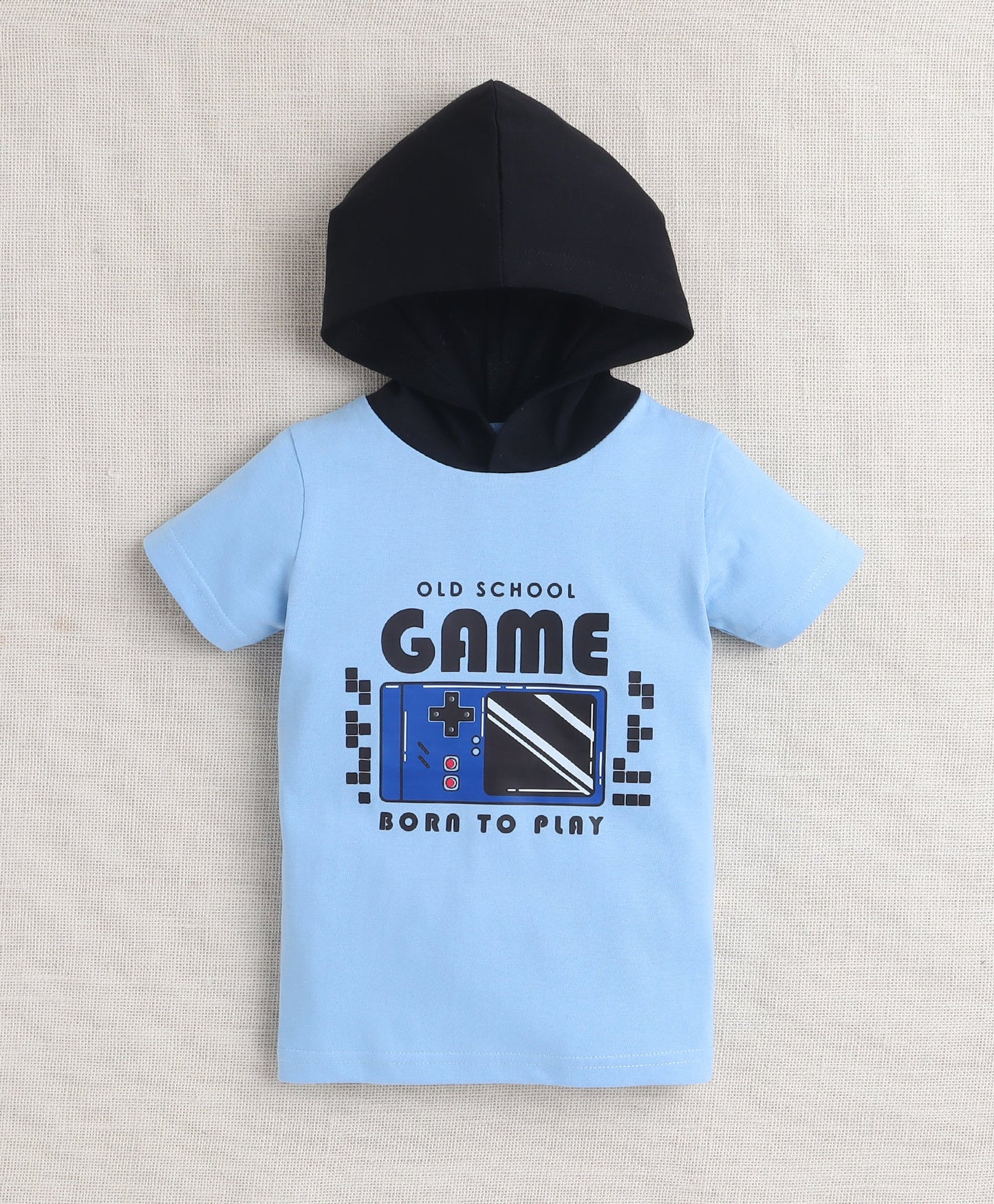 Bumzee Boys’ Summer Outfit Set – Light Blue Cotton Hooded Tee & Shorts