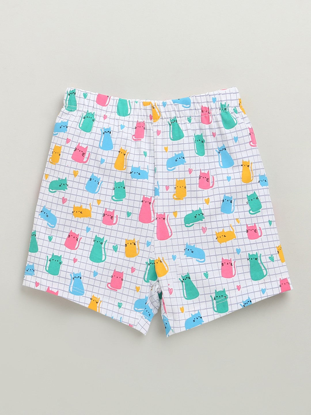 Bumzee’s girls’ set: comfy cotton tee & shorts with playful “i'm smitten for kittens” text!