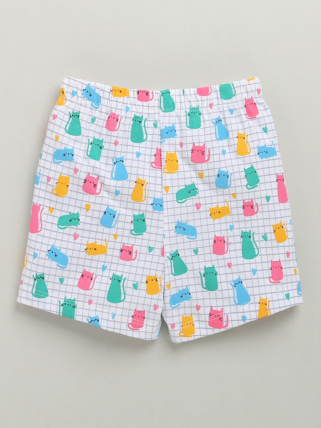 Bumzee’s girls’ set: comfy cotton tee & shorts with playful “i'm smitten for kittens” text!