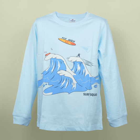 Skyline Tee – Ollypop Boys’ Light Blue Cotton Blend Full Sleeve T-Shirt